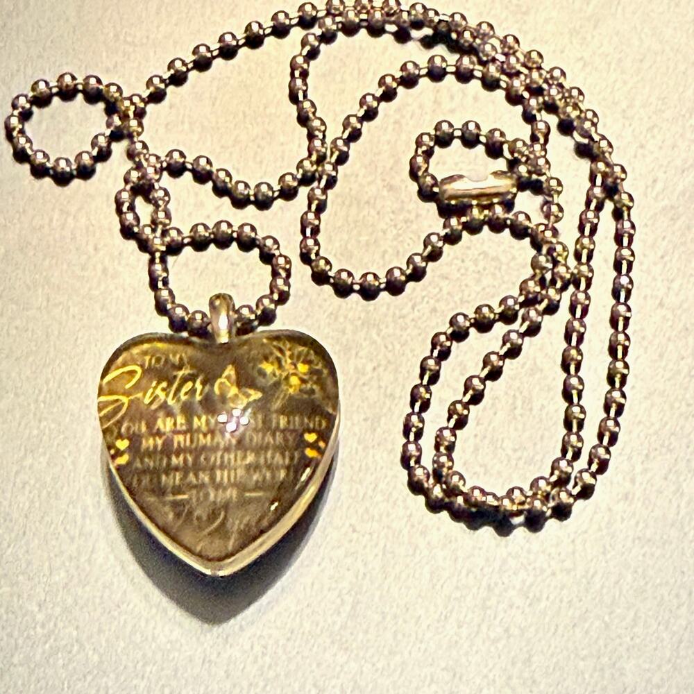 Sister Heart Shaped Double Sided Pendant